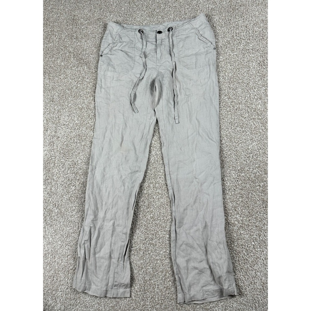 Cynthia Rowley Womens Pants Beige Womens 8 Gray Utility Straight‎ 100% Linen